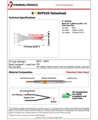 Image of Thermaltronics K75BVF020 Bevel 45deg 2.00mm (0.08in), Tin Area Face Only