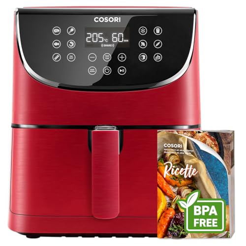 COSORI Friggitrice ad Aria 5,5 Litri, Air Fryer, 1700W, 13 Funzioni, 85% Meno Olio, 75-205°C, Fino al 50% Più Veloce del Forno, 100 Ricette Italiane, Display Digitale, CP158 Rossa