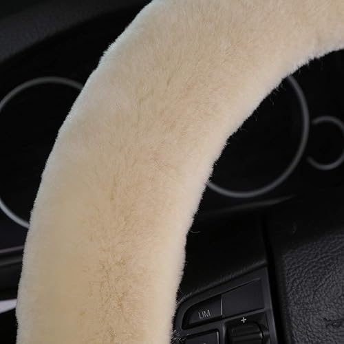 Miniatura 33 de OGLAND - Funda de volante de piel de oveja de felpa suave y esponjosa, para vehículo universal, mujeres y hombres, 14,5-15,5 pulgadas, accesorios