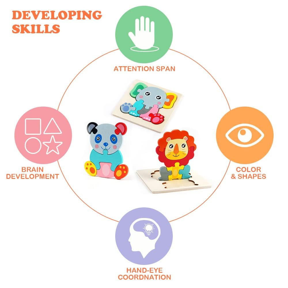 HOTUT Puzzles de Madera de Animales para Niños,6pcs Rompecabezas Puzzle Juguetes Bebes,Puzzles de Madera Juguetes Bebes, Montessori Puzzle Bebe Infantiles,para Niños