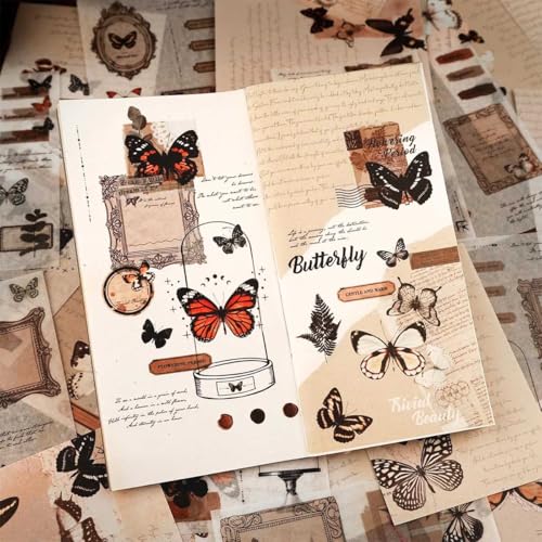 40 hojas de pegatinas para álbumes de recortes, pegatinas vintage Washi, juego de accesorios para álbumes de recortes, autoadhesivas, pegatinas estéticas para álbumes de recortes, diario, álbum de