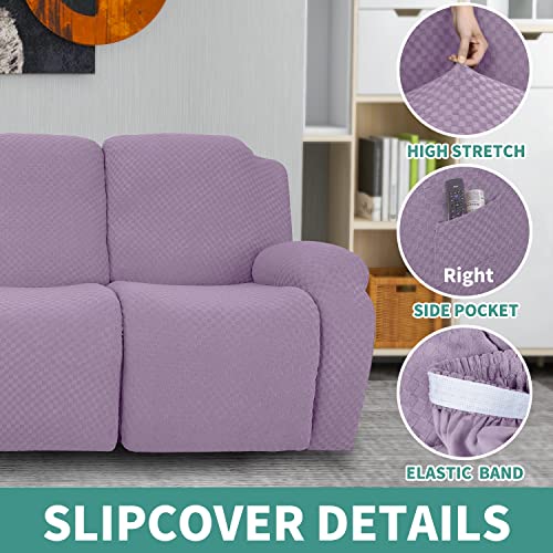 Image of YEMYHOM 6 Pieces Stretch Loveseat Recliner Slipcover Jacquard Recliner Sofa Cover with Side Pocket Fitted Recliner Cover Couch Furniture Protector with Elastic Bottom (Loveseat Recliner, Light Purple)