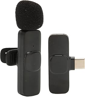 Sxhlseller Wireless Clip On Microphone, Mini Lapel Plug Play Microphone, Automatic Pairing USB C Wireless Lavalier, for Phone PC Tablet Computers