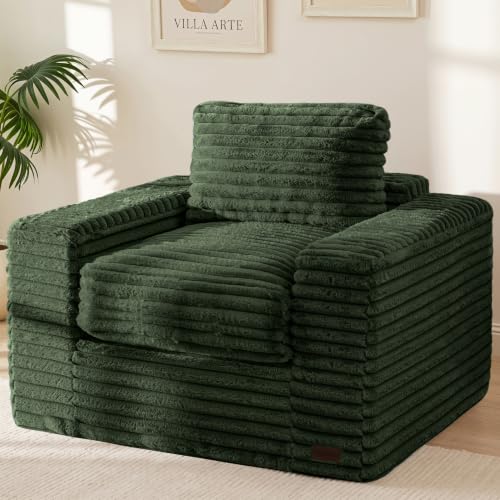 Image of MAXYOYO Bean Bag Chair with Pillows, Floor Sofa with Armrests and Support, Plush Foam Filled Lounge Chair for Adults, Cozy Bean Bag Couch for Living Room, Bedroom, Apartment, Green