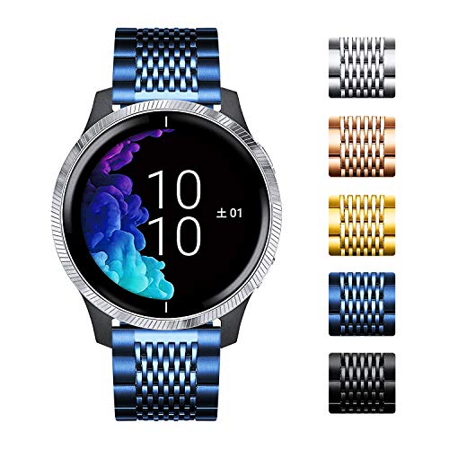 Bandas de Reloj compatibles con Garmin Vívoactive 4S/3 Music/Forerunner 245 Music/645 Music,Vivomove 3/HR/Luxe Smartwatch Correas de Reloj de Acero Inoxidable Pulido de 15 Rejillas (18mm/20mm)