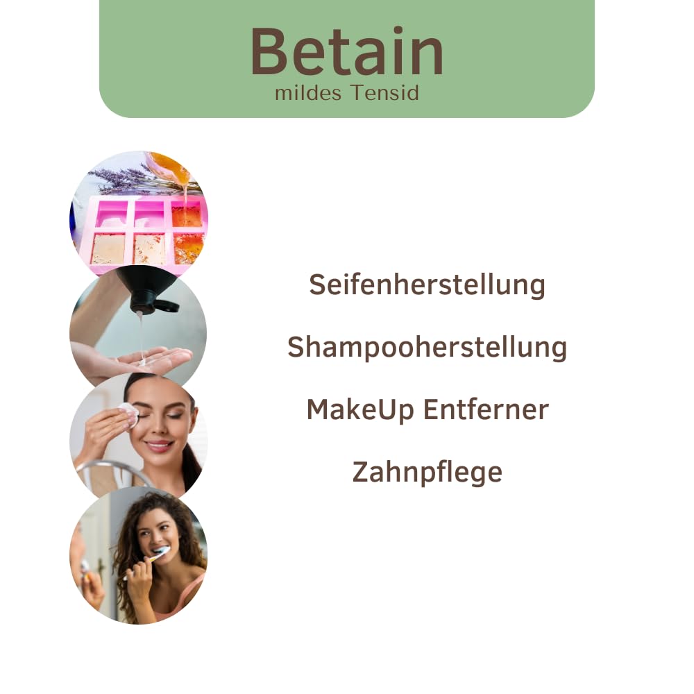 Betain 1000 ml – Tensioactif pour cosmétiques naturels et fabrication de savon | Cocamidopropyl Betaine | Shampoing DIY, gel douche et produits de nettoyage | Végétalien et doux pour la peau