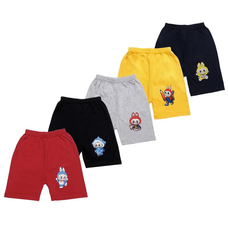 superminis Boys Hoisery Animal/Car Printed Shorts Multicolor Pack of 5