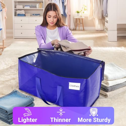 Moving Storage Bags, Moving Supplies Packing Boxes for Moving, Camping, College Dorm Room Essentials for Girls, Blue Tote Bags, Heavy-Duty Storage Bins With Lids And Zippers, 93L 8Pack - Image 6