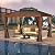 YOLENY 10' x 13' Hardtop Gazebo Faux Wood Grain Metal Gazebo with Aluminum Frame, Galvanized Steel Double Roof, Outdoor Patio Gazebo Pergolas with Netting and Curtains for Backyard, Patio, Lawns