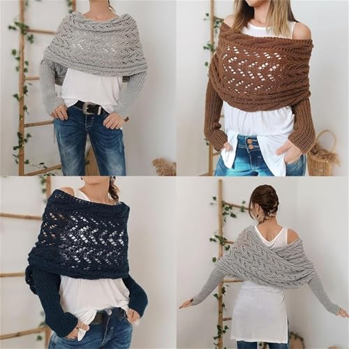 Scarf with Sleeves for Women Autumn Winterwarm Knitted Crochet, Knitted Cable Wrap,Scarf with Sleeves Croche4