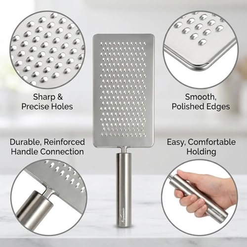 Image of SIGNAMIO Stainless Steel Kadukas Cheese Grater and Vegetable Shredder for Kitchen, Efficient Ginger Garlic Crusher with Protective Cover, Ideal Carrot and Ginger Slicer - Flat Design