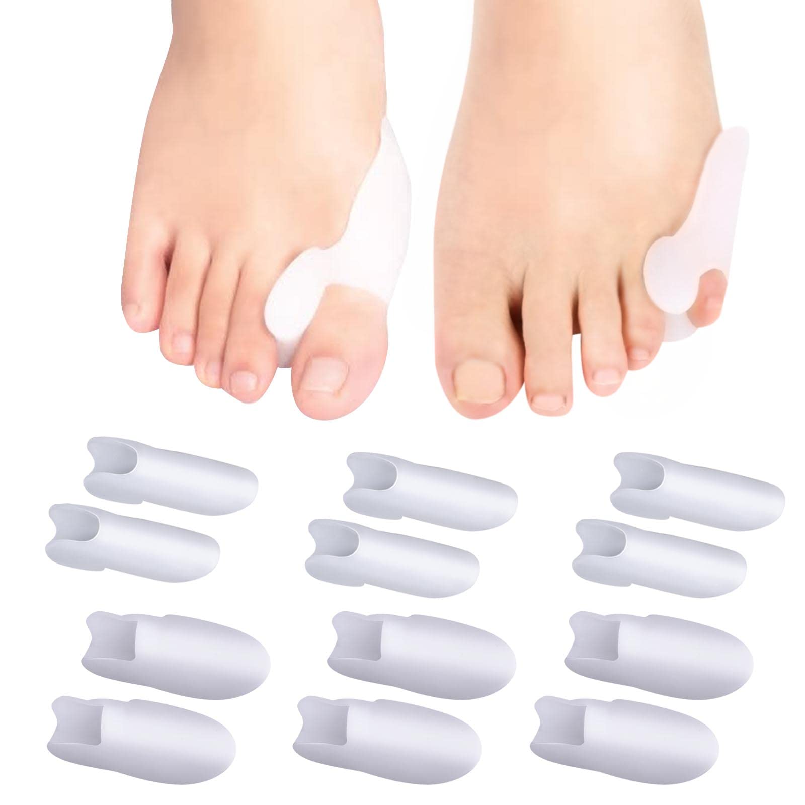 6 SZTUK Korektor Hallux Valgus Mały palec u stóp silikonowy żel ulepszony 0% BPA separator palców prostownik ortezy do stopy dla ochrony palucha koślawego palców palców palców