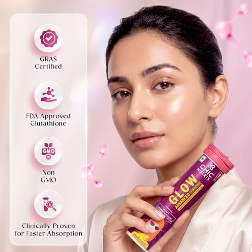 Image of Chicnutrix Glow Advanced Glutathione Tablets for Skin Brightening & Pigmentation | Liposomal + Japanese OPITAC Glutathione, L-Ergothioneine & Astaxanthin | Effervescent Skin Glow Supplement for Women & Men | 15 Days Pack