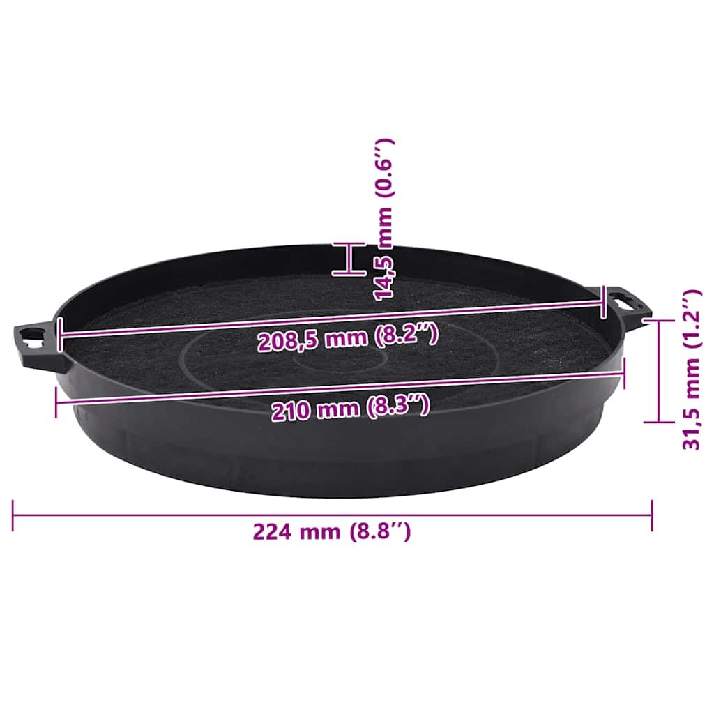 Filtro de carbón para campana extractora, 2 unidades, 210 mm de diámetro, plástico PP con 160 g de carbón activo para partículas de grasa y olor, apto para recirculación de aire en cocina