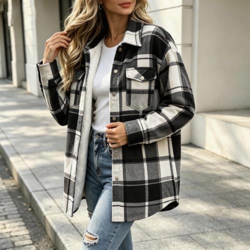 FPMLUXLL Sherpa Jacket Women Plaid Soft Warm Fall Winter Fleece Jacket - image 4