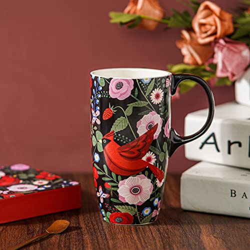 Topadorn Ceramic Mug with Gift Box Coffee Mug Latte Mug with Lid and Handle,17oz. Red Bird, Large - Image 4