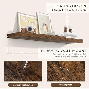 48inch floating shelves for wall 2 pack shelves for bedroomkitchenbathroom wall mounted rustic wood floating shelf with invisible brackets for booksstoragedecor rustic brown  urban country home decor