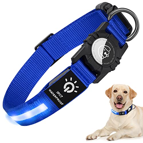 Tagme Led Air Tag Dog Collar, Rechargeable Waterproof Light Up Dog Collars, Adjustable Night Safety Glowing Collar For Medium Dogs, Blue #TOP28
