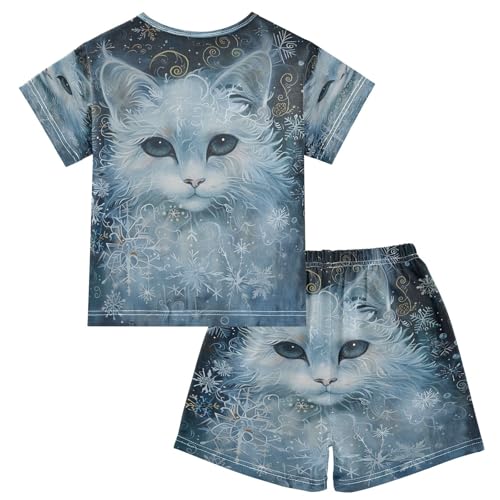 senya Short Sleeve Pajamas Sets Summer Cotton Sleepwear White Snow Cat2