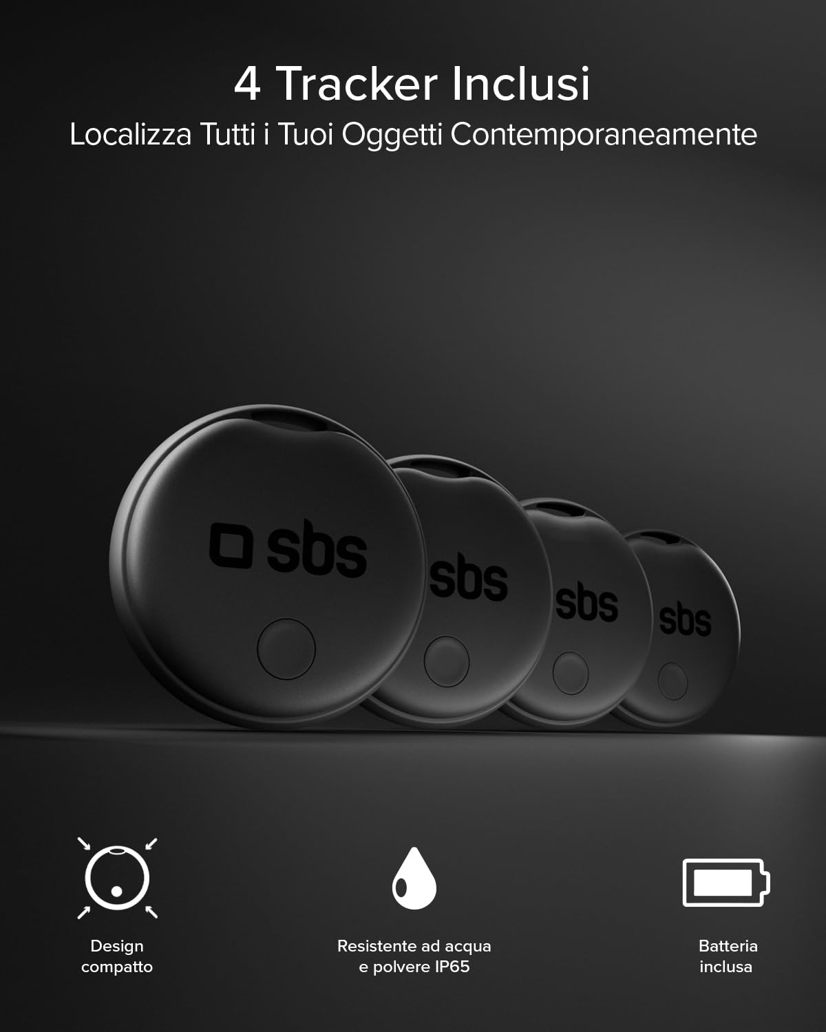 SBS Track My Dot Kit 4 Smart Tag Localizzatori Compatibili Apple Find My Google Find Hub Nero