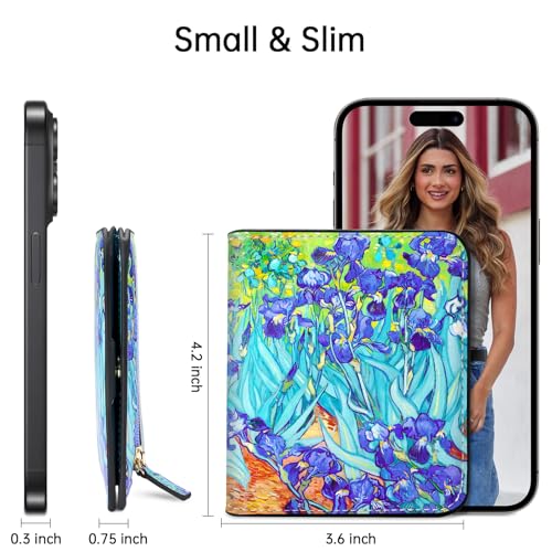 Image of Toughergun Irises Flower Floral RFID Small Wallet Women, Slim Thin Vegan Leather Bifold Wallet with Zipper Coin Pocket & ID Window, Cute Mini Travel Credit Card Holder Gift for Women Ladies Teen Girls