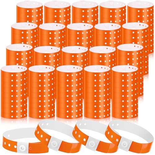 Image of Henoyso 600 Pcs Orange Plastic Wristbands for Events Vinyl Waterproof Pool Wristbands Neon Color Plastic Bracelet for Party Events Arm Band Identification for Concerts Carnivals