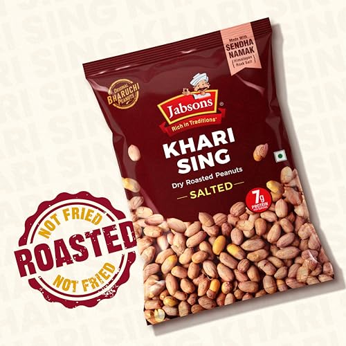 Jabsons Roasted Peanut Khari Sing Vacuum Pack - 200gm Non-Fried| Gluten free| Healthy Ready to Eat Snacks |Jumbo Bharuchi Flavoured Peanuts | Moongphali Dana |Roasted Peanut - With Skin