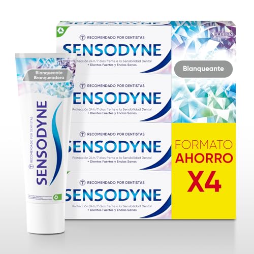 Sensodyne Blanqueante Pasta de Dientes Blanqueante, Alivio Para Dientes Sensibles, Protección Duradera Frente a la Sensibilidad Dental, Pack 4x75 ml