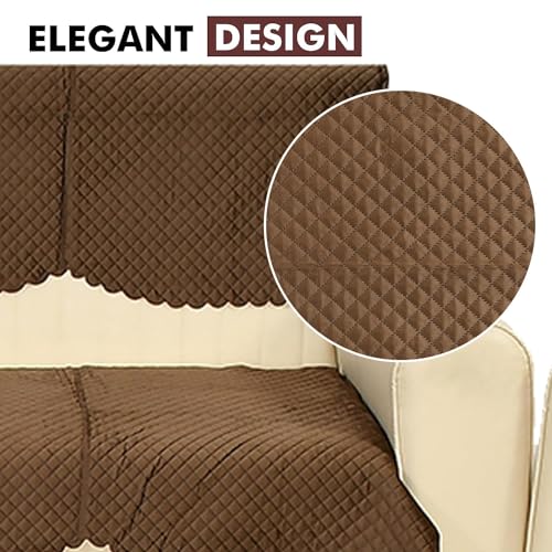 Image of L Shape 7 Seater Velvet Sectional Sofa Cover, Quilted with Fringe Detail, L-Shaped Couch Protector-Pack of 14 (Coffee)