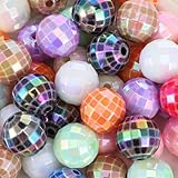 MBAIYO 50Pcs 16mm Acrylic Beads, Colorful Disco Ball Beads for Jewelry Making Bracelet Necklace Earrings 70s 80s Costume Accessories