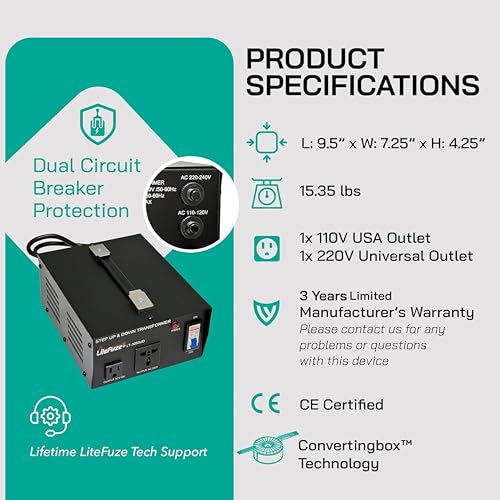 3000 Watt Voltage Converter Transformer Step Up/Down - 110v to 220v / 220v to 110v Power Converter - Fully USA Grounded Cord - Universal Outlet Socket, CE Certified3