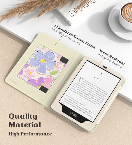 Image of MoKo Case for 7 inch /6.8 inch Kindle Paperwhite(12th /11th Gen-2024 /2021) and Kindle Colorsoft Signature Edition, Slim PU Shell Cover Case with Auto-Wake /Sleep for Kindle Paperwhite 2024, Oil Painting Flower