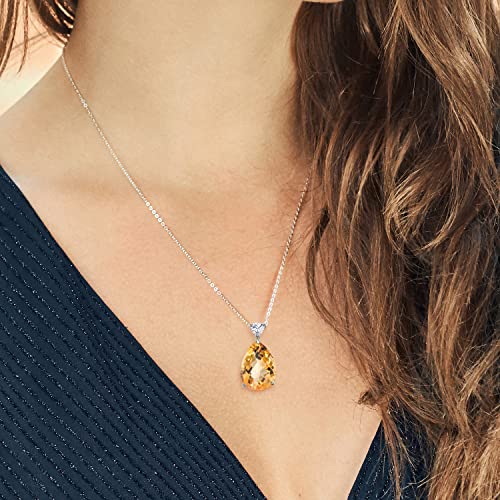 Gem Stone King 925 Sterling Silver Pear Shape Checkerboard Citrine and White Moissanite Pendant Necklace For Women (11.27 Cttw, Gemstone Birthstone, with Chain) - Image 4