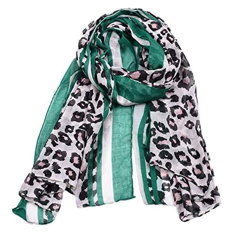Fashion Leopard Print Scarf for Women Ladies Animal Print Scarves Floral Neck Scarf Shawl Wrap, Gift Ideas for Women (B-green) Cover