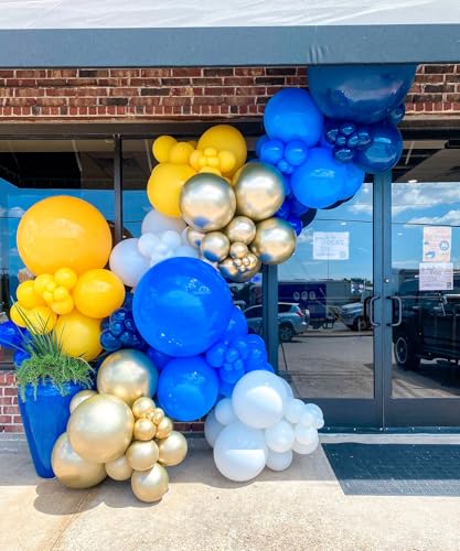 Image of Blue and Gold Balloon Arch Kit, Explosion Star Royal Dark Blue and Metallic Gold White Balloons 22 18 12 10 5 Inch Different Size Balloons for Anniversary Wedding New Year Birthday Decorations