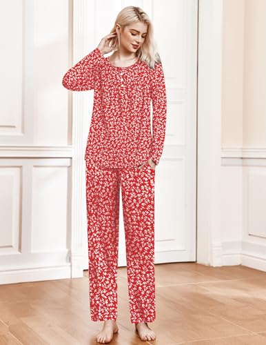 Ekouaer Pajamas for Women Set Fall Long Sleeve Pjs 2 Piece Lounge Set Top & Pants with Pockets Soft Sleepwear S-XXL2