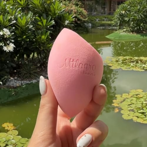 Image of Milagro Beauty Makeup Sponge Blender Non-latex, Soft, Satin Blending Puff for Foundation, Face Powder, Cream Wet & Dry Make Up (Pink)