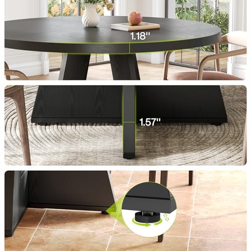 Image of LITTLE TREE Round Dining Table for 4-6 People, 47 Inches Dining Room Table with Wooden Pedestal Base, Black Dinner Tables, Circle Kitchen Tables for Dining Room, Kitchen, Living Room