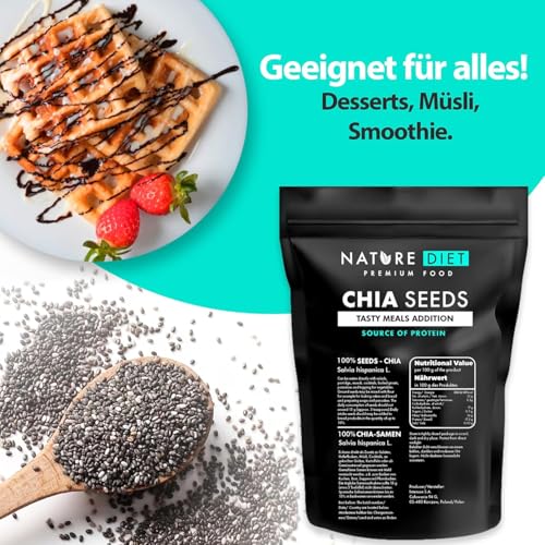 Nature Diet - Chia Samen 1000 g | Salvia Hispanica | Reich an Omega-3 | Quelle von Ballaststoffen