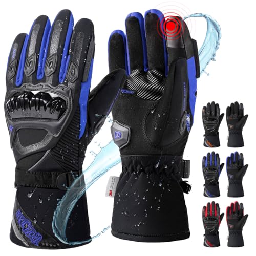 IRON JIA'S Guanti Moto Invernali Uomo Guanti Impermeabili Antivento Level 1 KP Leggeri e Caldi Con Touchscreen a 2 dita per Motociclismo Escursionismo e Altri Sport All'aperto-Blu-L