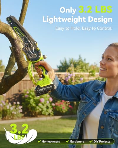 Mini Chainsaw Cordless, 8 Inch & 6 Inch Electric Chainsaw Battery Powered, 1000W Brushless Handheld Power Chain Saw with 2 Batteries, Small Tree Saw for Branch Trimming Wood Cutting - Image 4