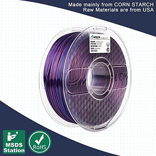Image of AMOLEN PLA 3D Printer Filament,Silk Color Change PLA 1.75mm Silk Gradient Blue Purple Shiny Red Filament, 3D Printing Filament 1KG /2.2lb