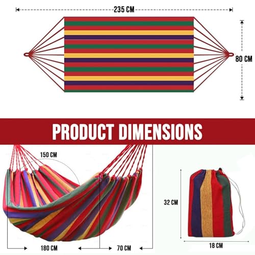 Image of Baskety Double Person Cotton Canvas Hammock with Spreader Bars, Ultralight Travel & Camping Swing Bed for Balcony, Garden, Outdoor & Beach - Max Load 200KG, Red (280 x 100 cm)