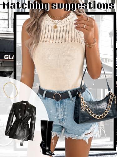 Image of ChiaoLezhee Women's Summer Knit Tank Tops, Racerback High Neck Lightweight Sweater Vest, Dressy Casual Outfits