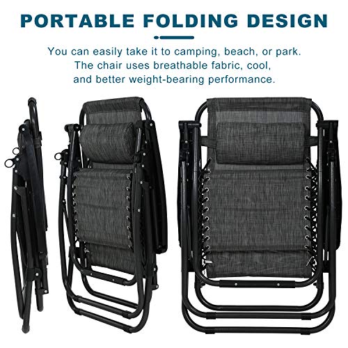 HCY Zero Gravity Chairs Outdoor Adjustable Recliner Chair Folding Lounge Patio Chairs with Cup Holder Pillows Set of 2 for Beach, Yard, Lawn, Camp（Black） - Thumbnail 5