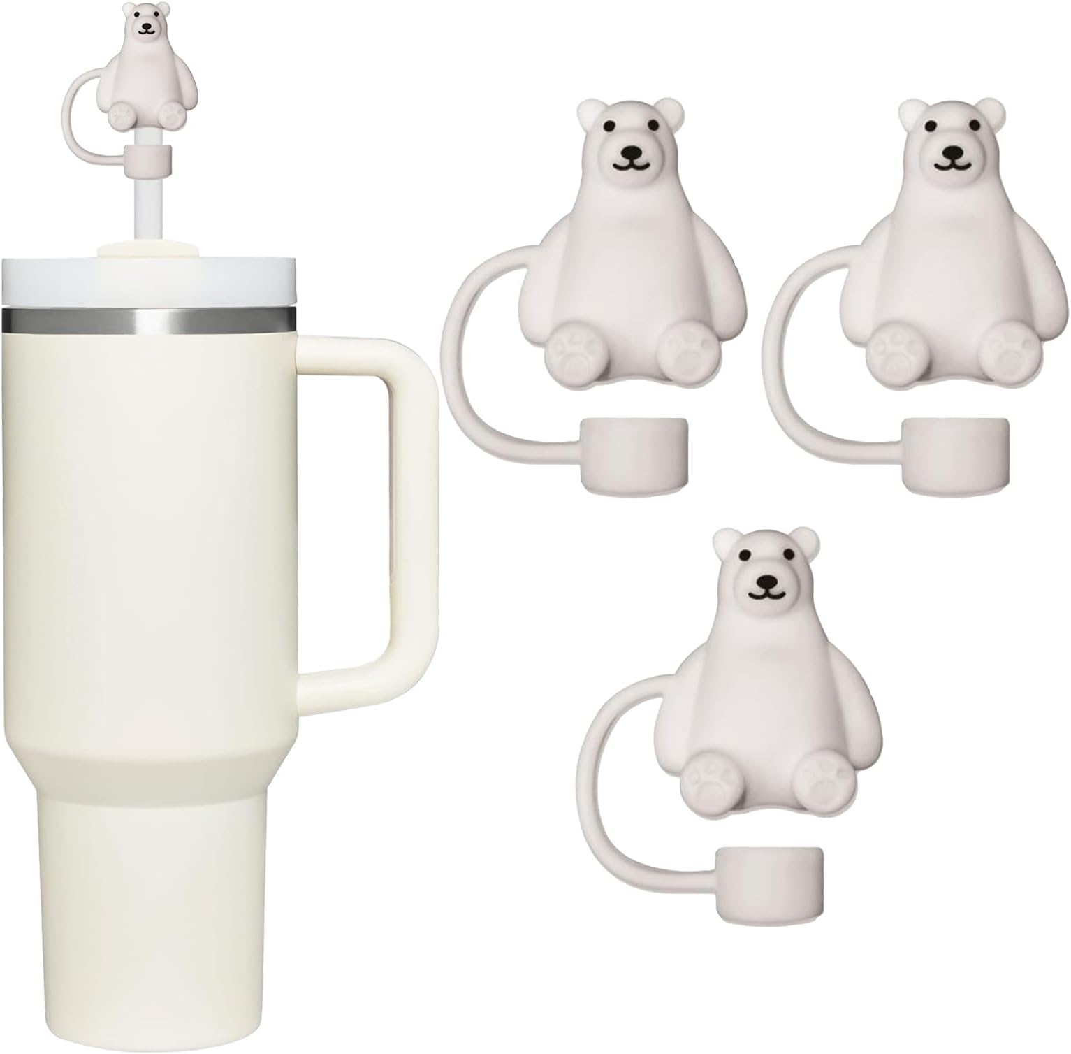 5Pcs Straw Covers for Stanley Cup with lid 20oz/30oz/40oz, Straw Topper, Straw Cover Cap for Tumbler with 10mm/0.39inch lid of Stanley/Simple Modern/Owala/Osse Cups - Polar Bear