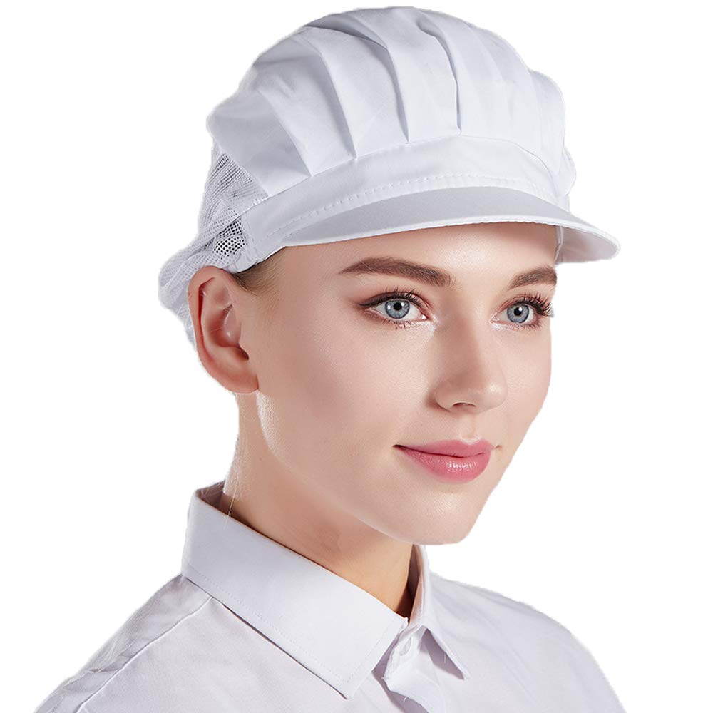 Nanxson CF9033 Czapka kucharska, uniseks, 3 sztuki, elastyczna czapka kucharska, z siateczką, oddychająca czapka, przeciwpyłowa czapka robocza, przemysłowa czapka, biały, jeden rozmiar