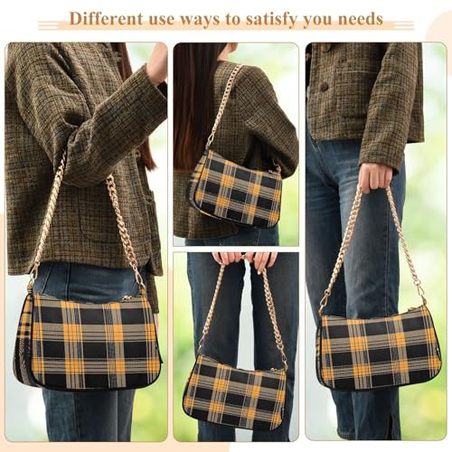Shoulder Bags for Women Orange Black Plaid Tote HandBag Shoulder Bags purse with Chain Zipper Closure3