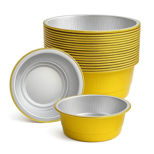 AIDUZETY 20 Pack 5 inch Heavy-Duty Round Aluminum Foil Pans, 450ml Capacity – Disposable, Leak-Proof Baking Containers for Oven, Microwave & Freezer – Ideal for Meal Prep, Takeout & BBQ