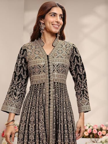 Image of Libas Art Embroidered Georgette Anarkali Kurta With Palazzos and Dupatta | ethnic wear | bridal suit | occasion wear